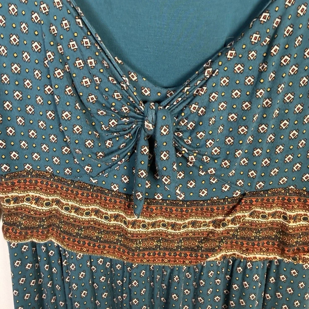 Anthropologie Maeve Large Blue Beloved Tie Front 3/4 Sleeve Jersey Midi Dress